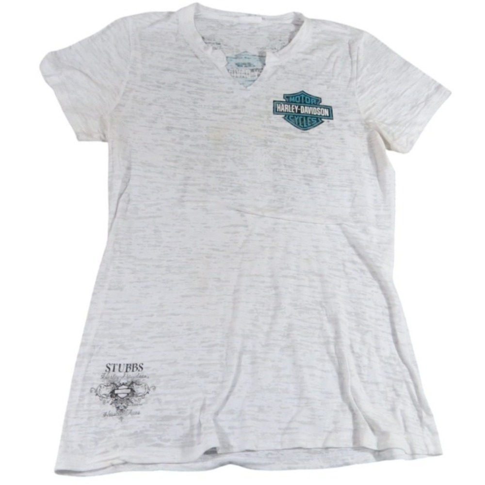 Harley Davidson Shirt Women XL White Burnout Rhinestone Wings Stubbs Houston Tee